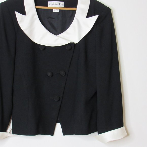 Vintage Christian Dior Black Jacket with Removable White Collar and Cuffs - Picture 2 of 5